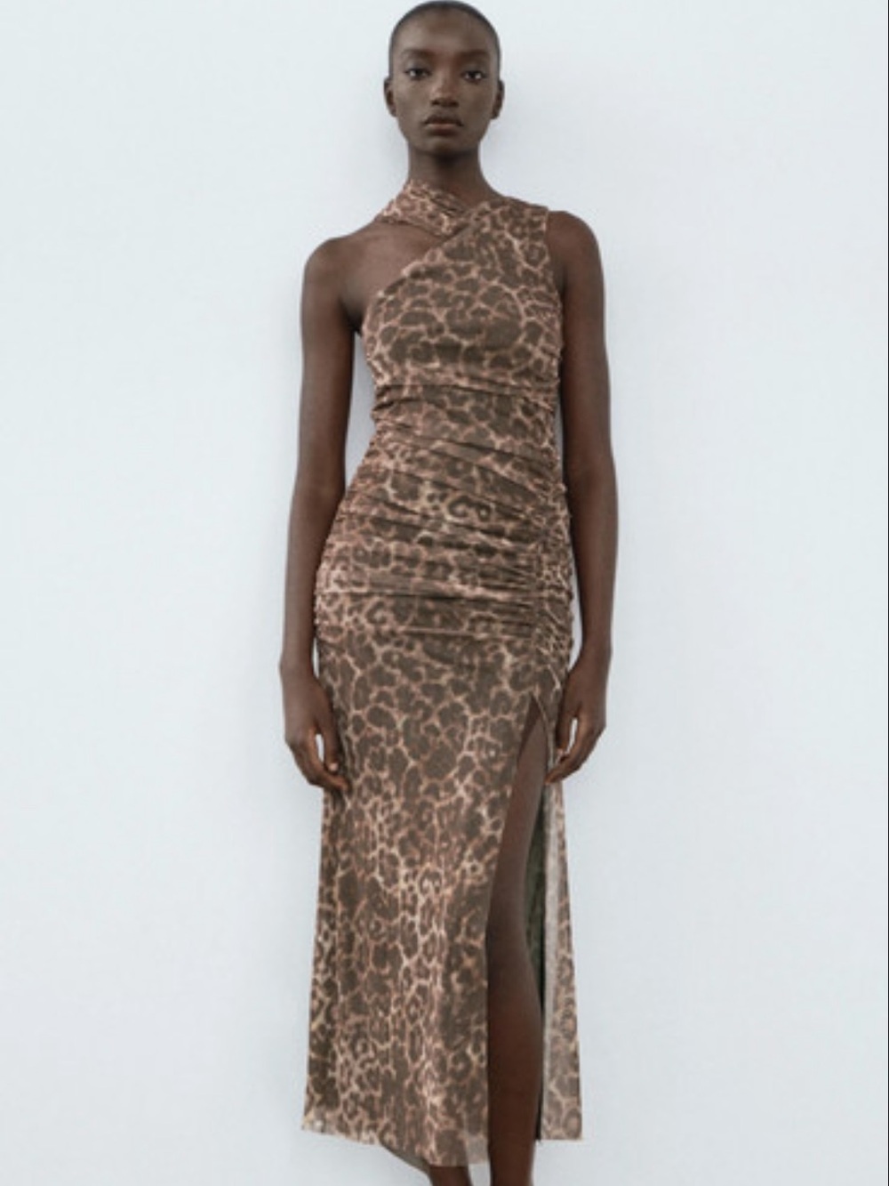 Zara One-Shoulder Leopard Print Maxi Dress - Brown